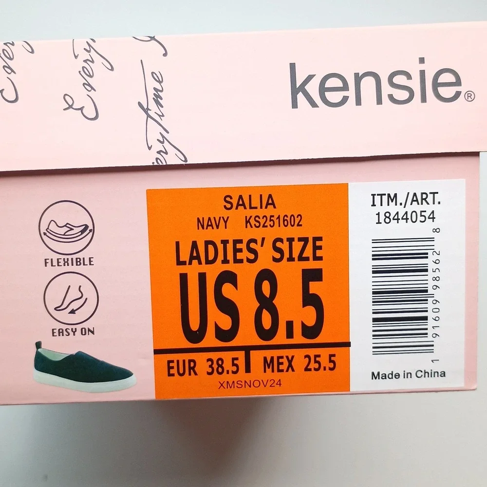 Kensie Salia Slip On Women Size 8.5 Navy Textile KS251602 Sneaker‎